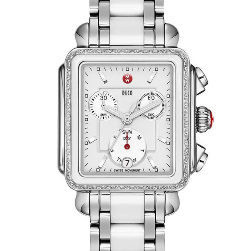 Michele Silver and White Deco Watch